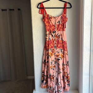 Free People Lover Boy 4 Maxi Dress Tie Festival Boho Floral Cottage Fairy